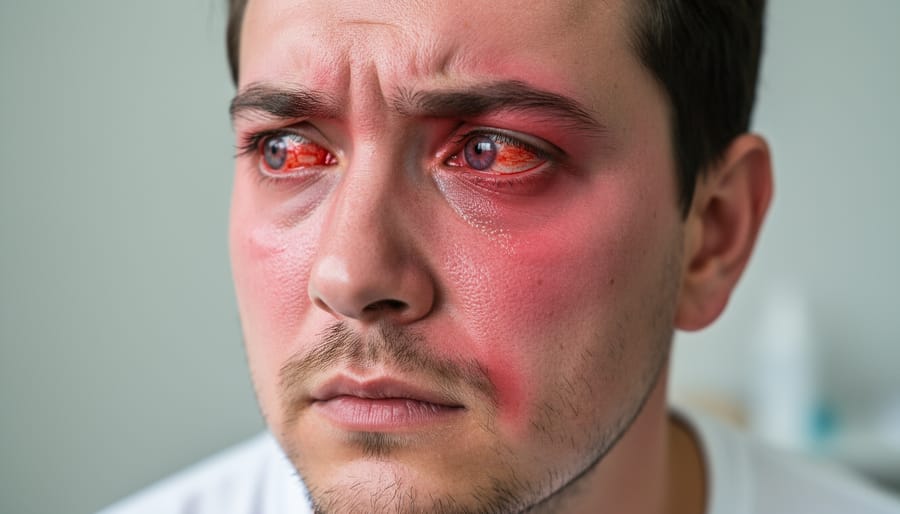 Close-up of bloodshot eyes showing visible redness and broken blood vessels